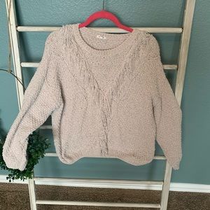 VERY soft cream sweater with fringe detail, L